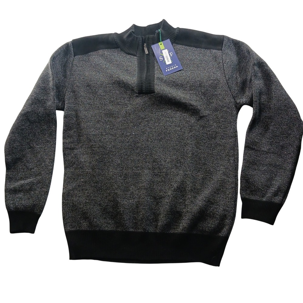 Studio Ferera Mens Black Gray Marled Quarter Zip Sweater SF1830 NWT Size L